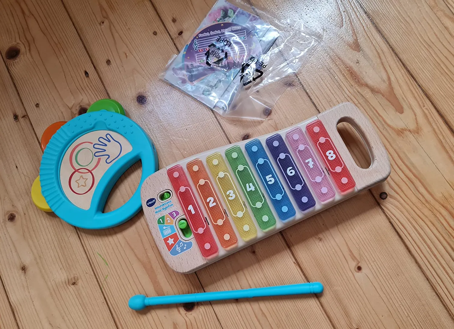 VTech Holz-Xylofon Tamburin Musikspielzeug 8 Klangstäbe