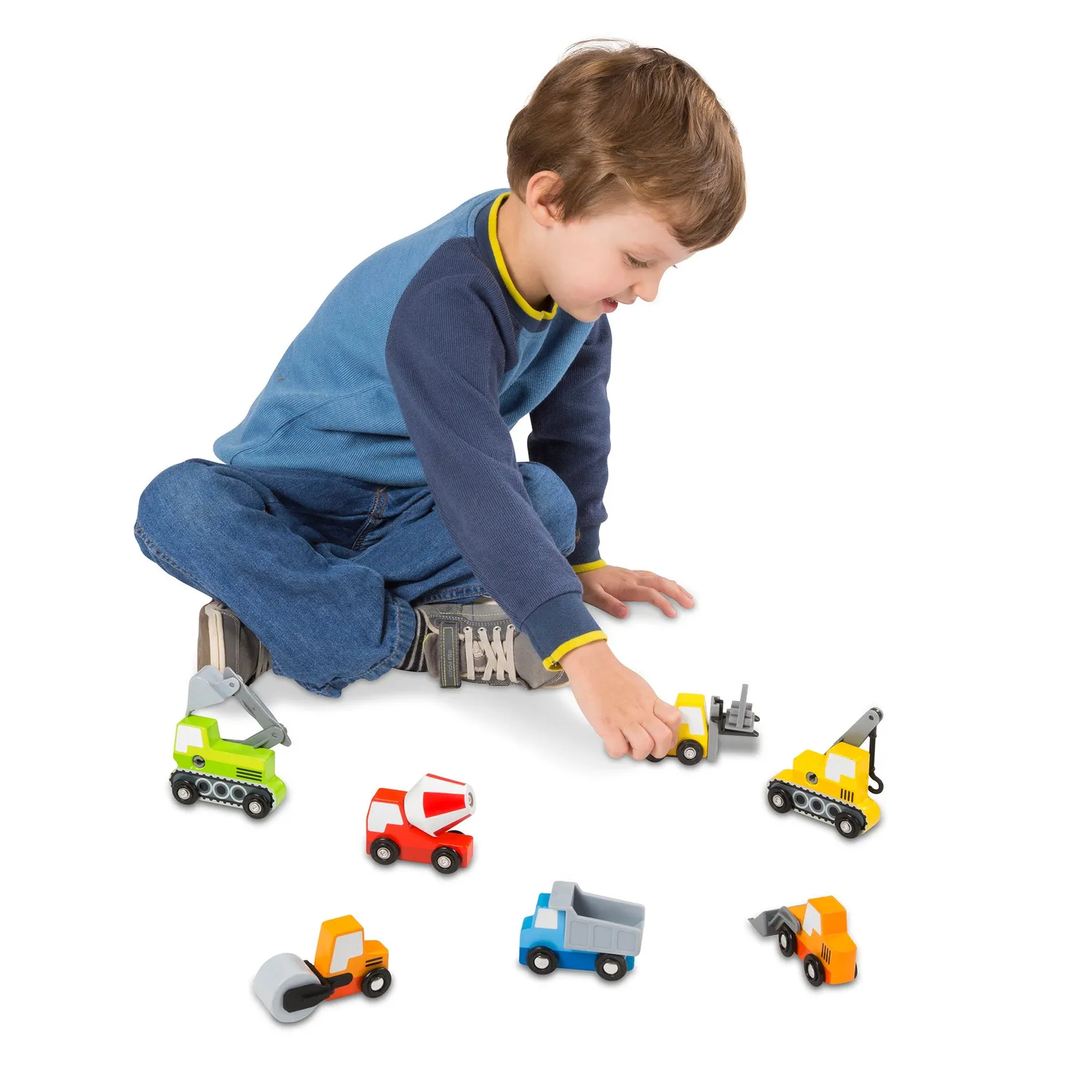 Melissa and Doug Wooden Construction Site Vehicles Baufahrzeuge 8-teilig
