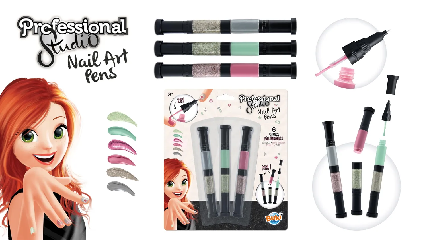 Buki PS102 Nagellackstifte 3er Rosa Grün Silber ab 8 Jahren