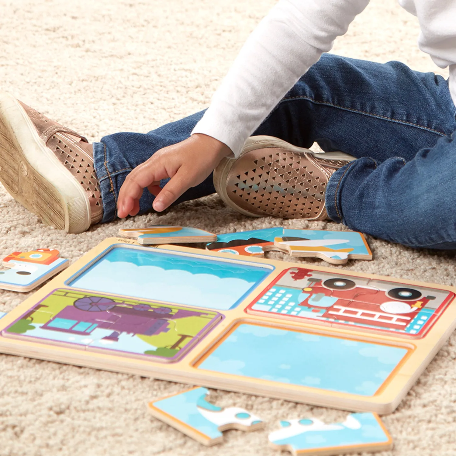 Melissa & Doug Natural Play Ready Set Go Holzpuzzle Fahrzeuge