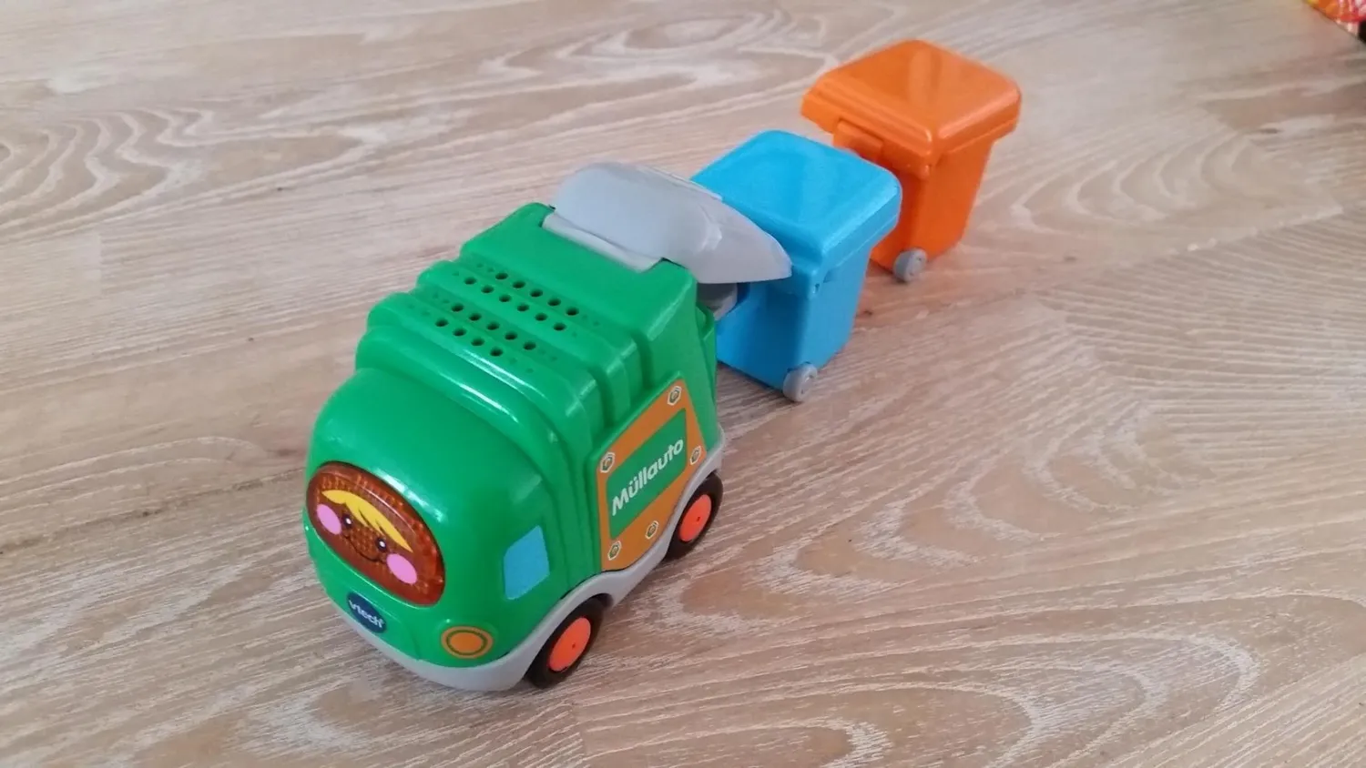 VTech Tut Tut Baby Flitzer Müllauto Spielauto grün mit Tonnen