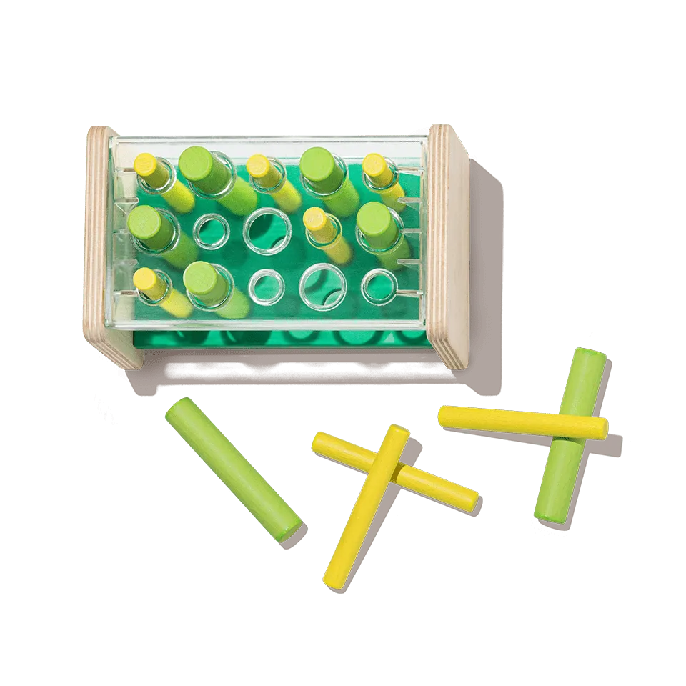 Lovevery Play Kits Wooden Posting Stand Green Pegs Steckspiel