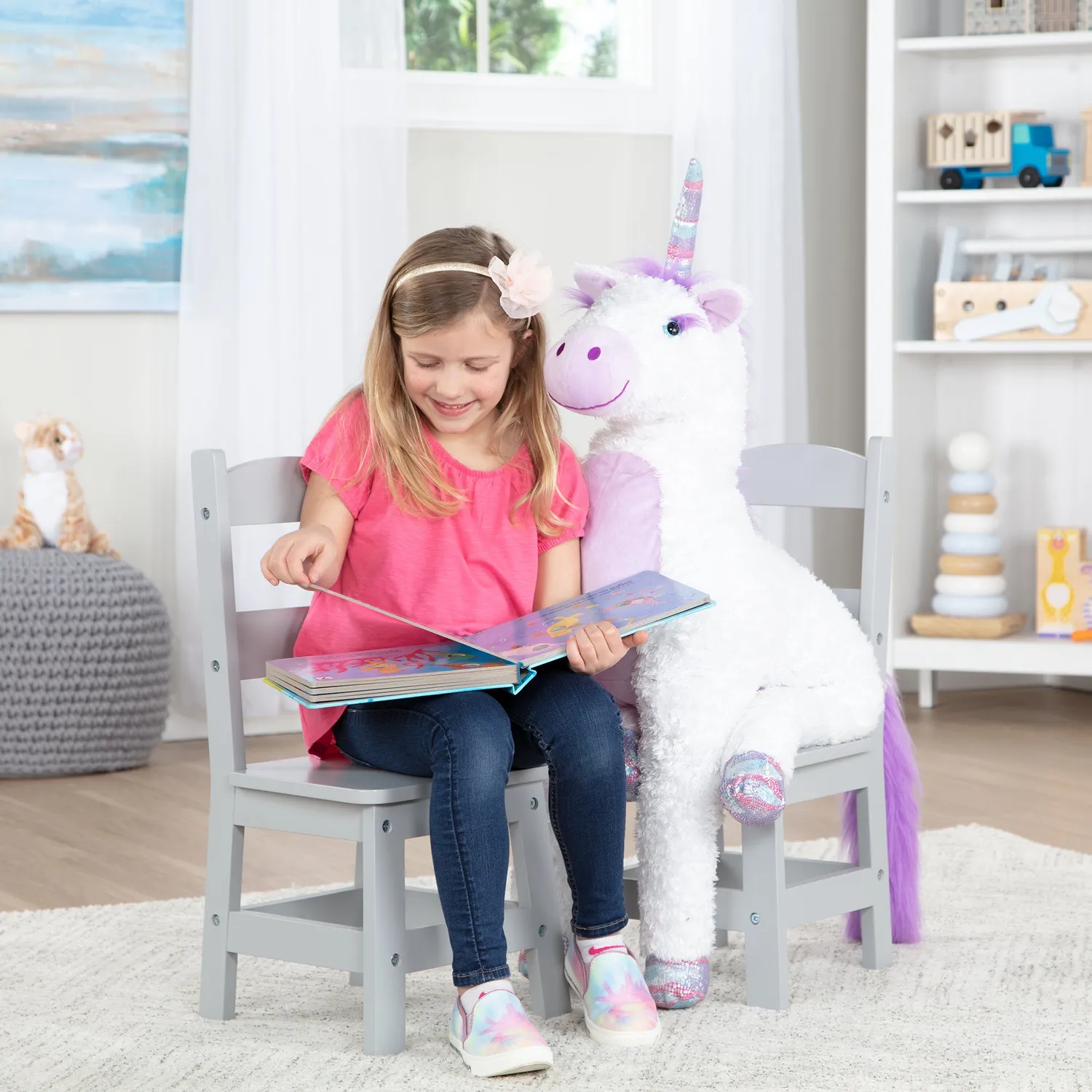 Melissa & Doug Kinderstuhl Holz Grau 2er-Set 28 cm