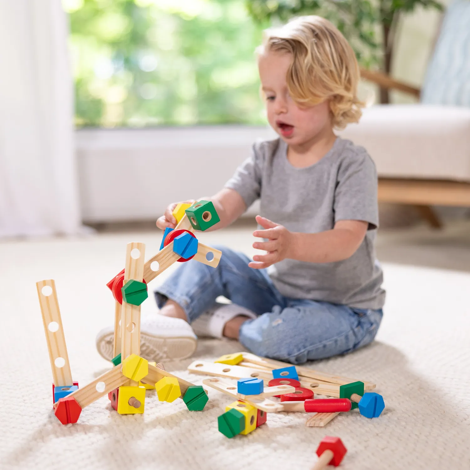 Melissa & Doug Construction Set in a Box Bauset Holz 48-teilig