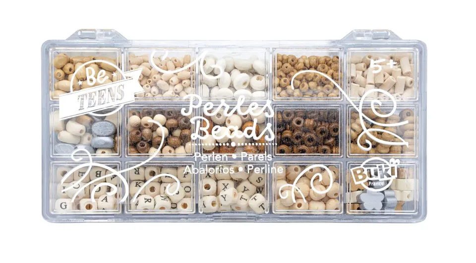 Buki France PE014 Holzperlen Box Natur 90 g Buchstaben