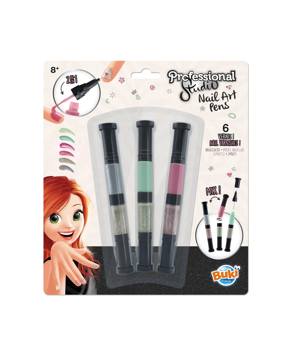 Buki PS102 Nagellackstifte 3er Rosa Grün Silber ab 8 Jahren