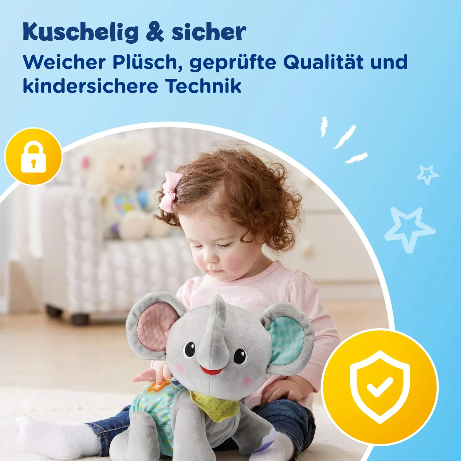 VTech Krabbel-mit-mir Elefant Plüschtier mit Musik 9-36 Monate