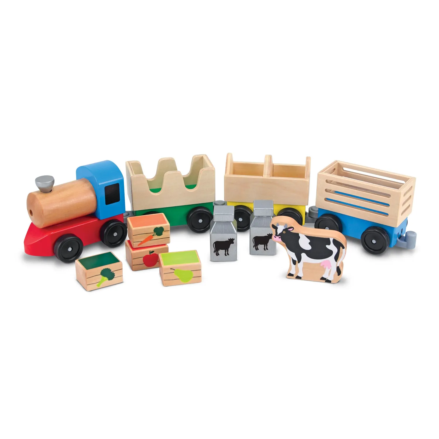 Melissa & Doug Bauernhof Holzeisenbahn Zug 3 Wagen Holz