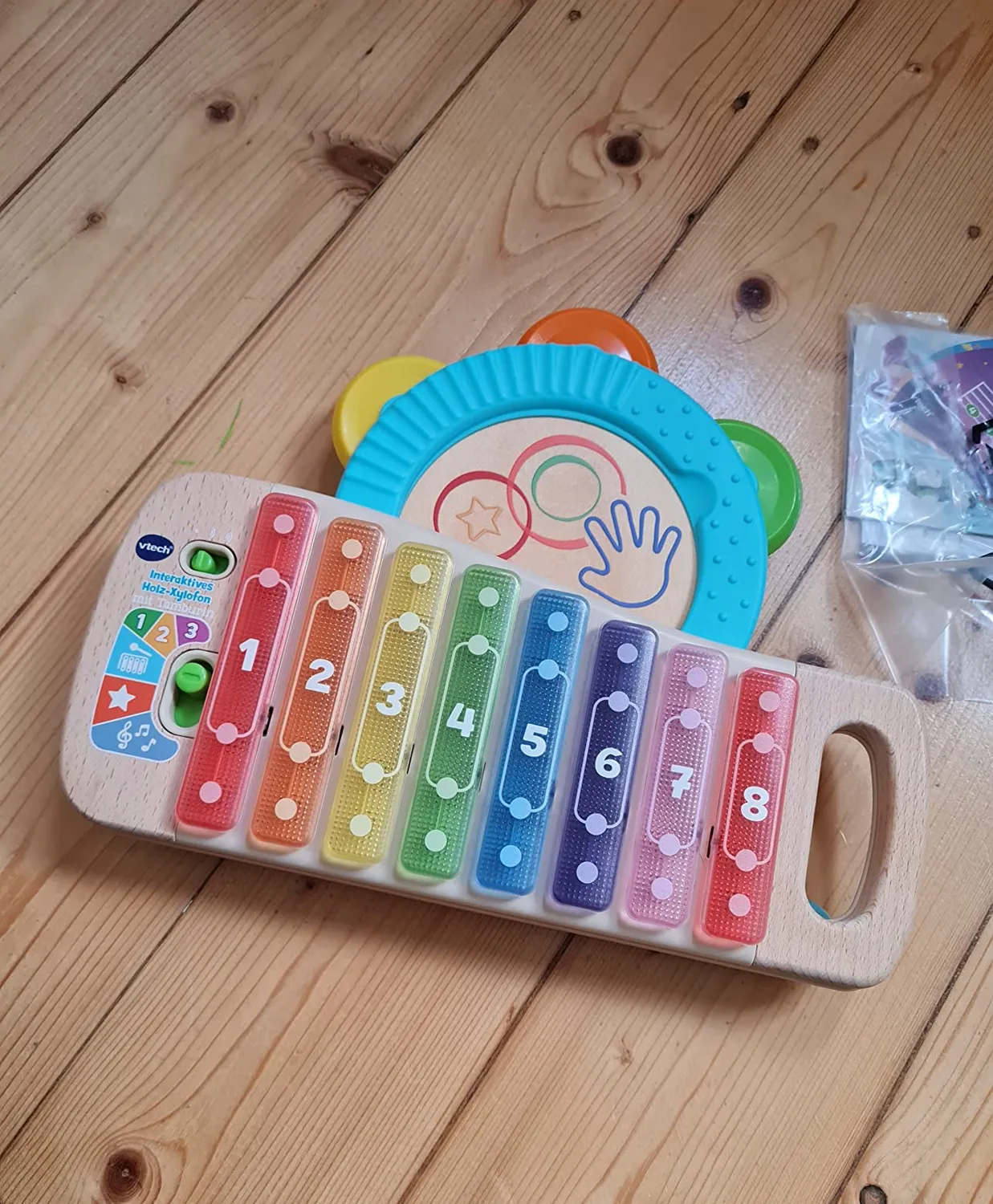 VTech Holz-Xylofon Tamburin Musikspielzeug 8 Klangstäbe