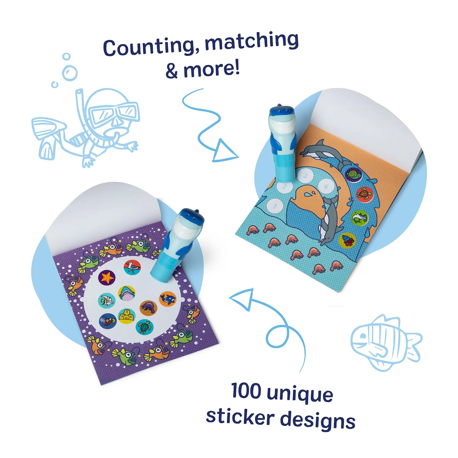 Melissa & Doug Sticker WOW Shark Stickerheft mit Stamper