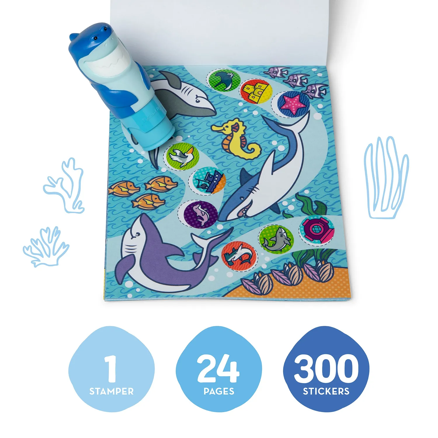Melissa & Doug Sticker WOW Shark Stickerheft mit Stamper