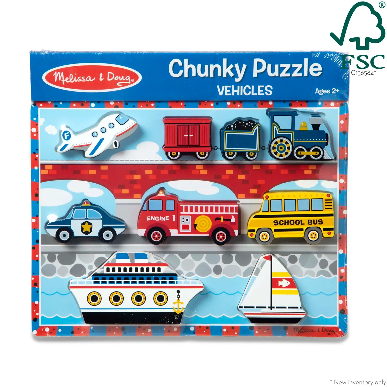 Melissa & Doug Vehicles Chunky Puzzle Holzpuzzle 9 Teile Fahrzeuge
