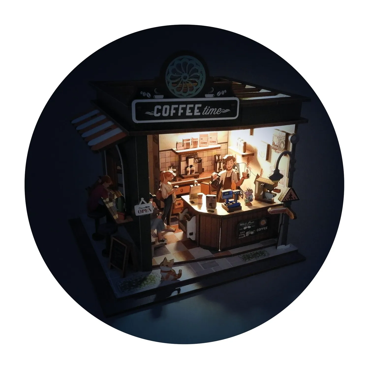 Buki 68072 Diorama Café Holz-Bausatz 120 Teile LED