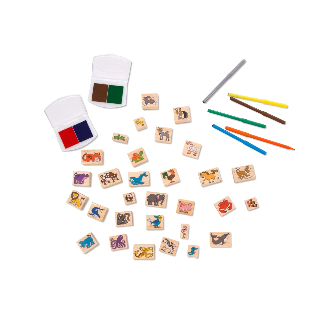 Melissa & Doug Deluxe Wooden Stamp Set Animals Stempel 38-teilig