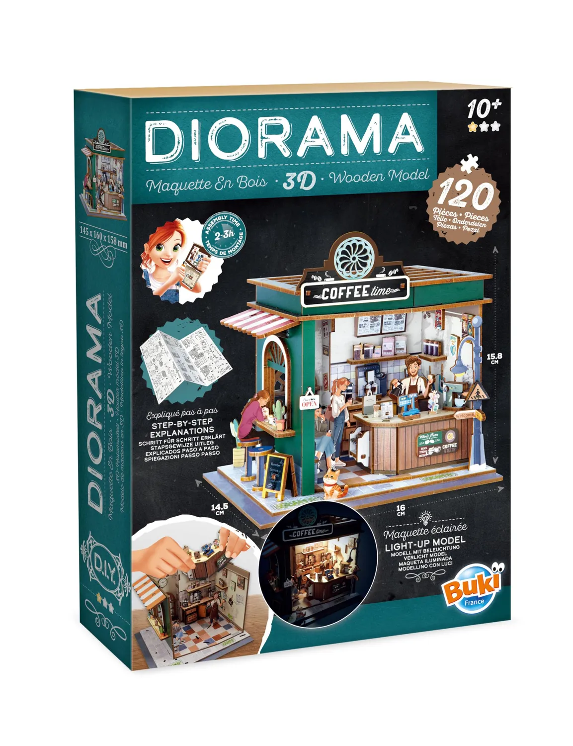 Buki 68072 Diorama Café Holz-Bausatz 120 Teile LED