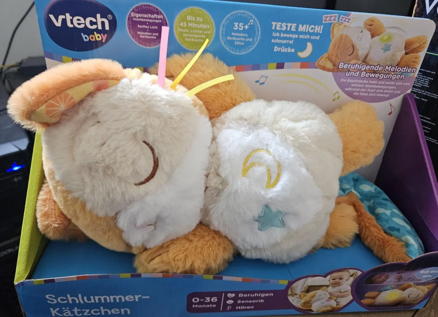 VTech Baby Schlummer-Kätzchen Kuscheltier mit Nachtlicht 0-36 M.