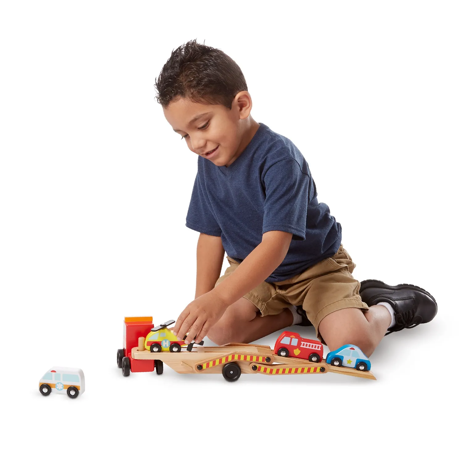 Melissa & Doug Emergency Vehicle Carrier Transporter Holz 4 Autos