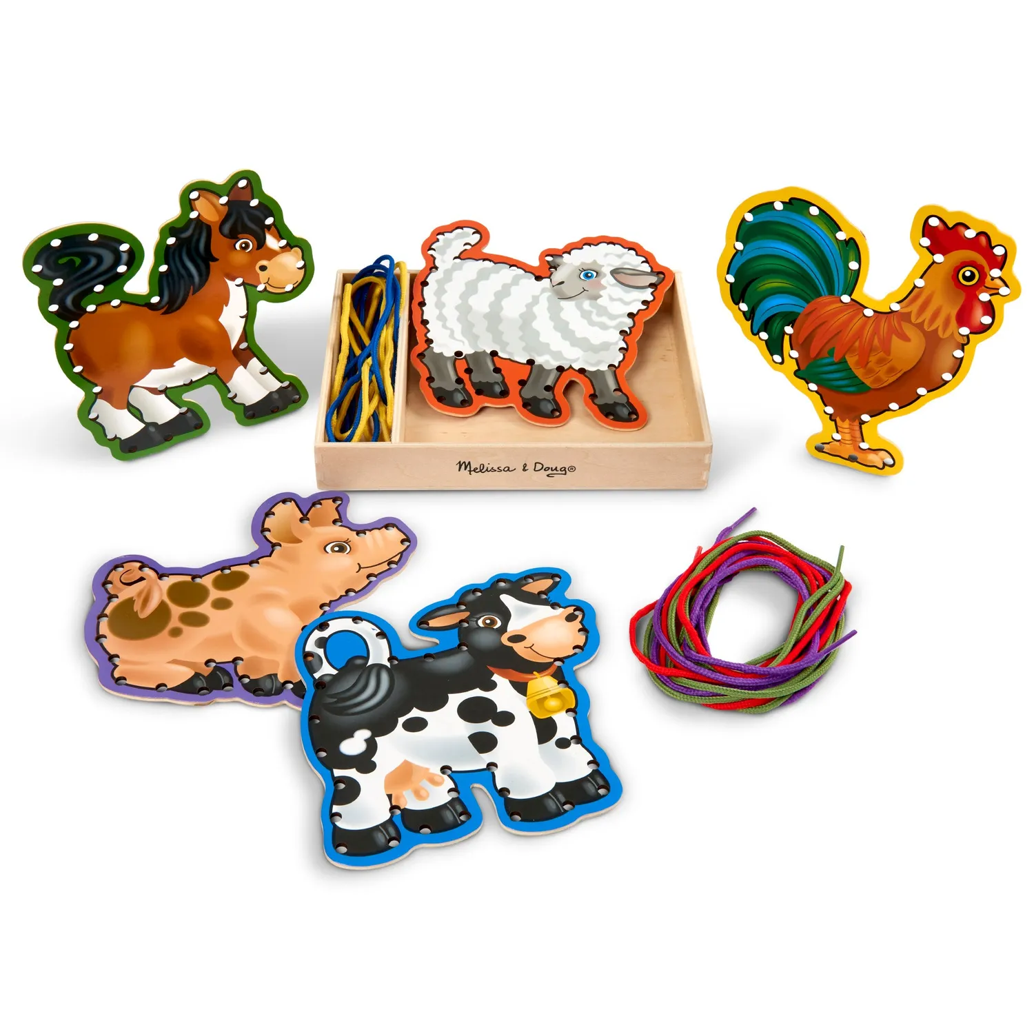 Melissa & Doug Lace & Trace Farm Fädelspiel Holz 5-teilig