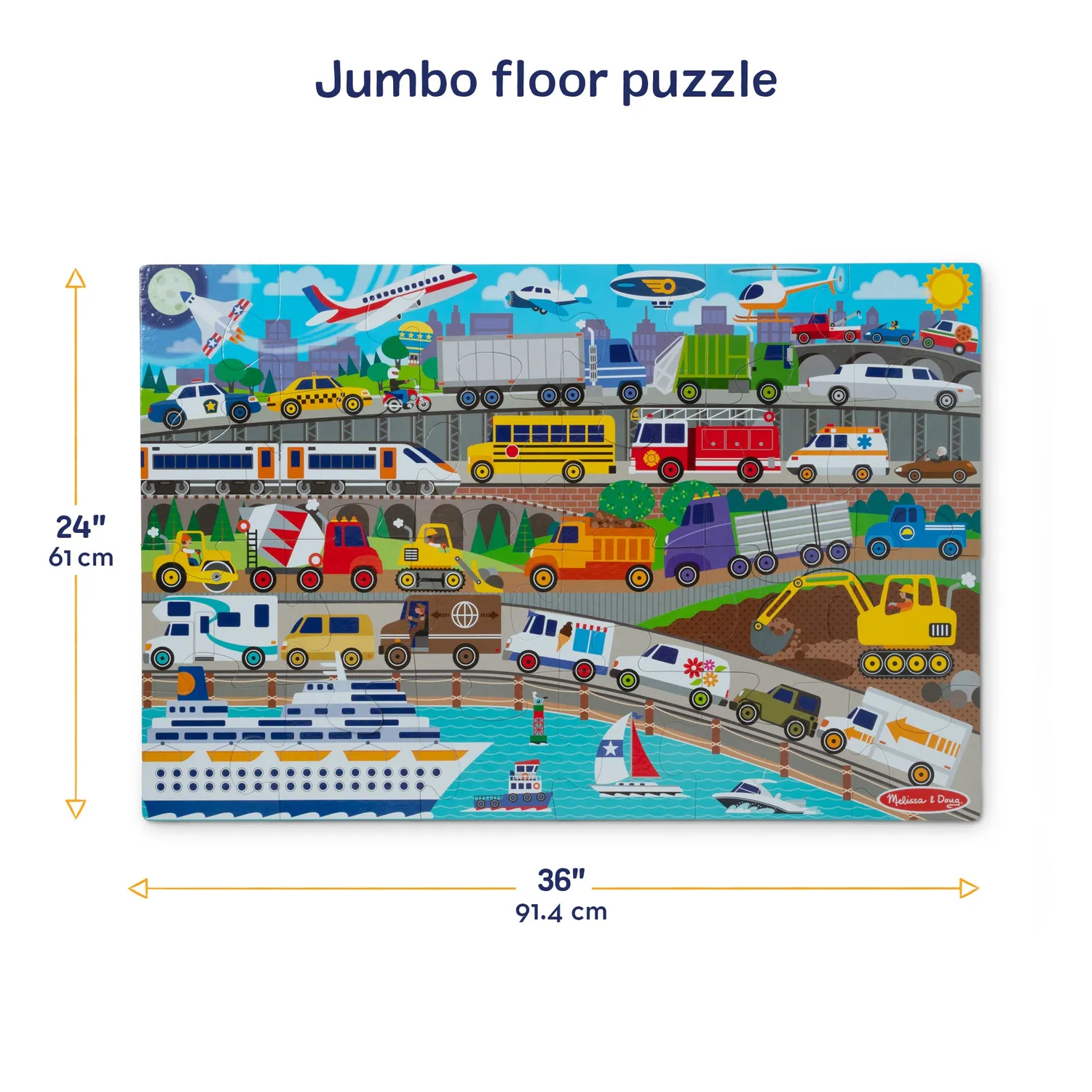 Melissa & Doug Traffic Jam Bodenpuzzle 24 Teile Fahrzeuge
