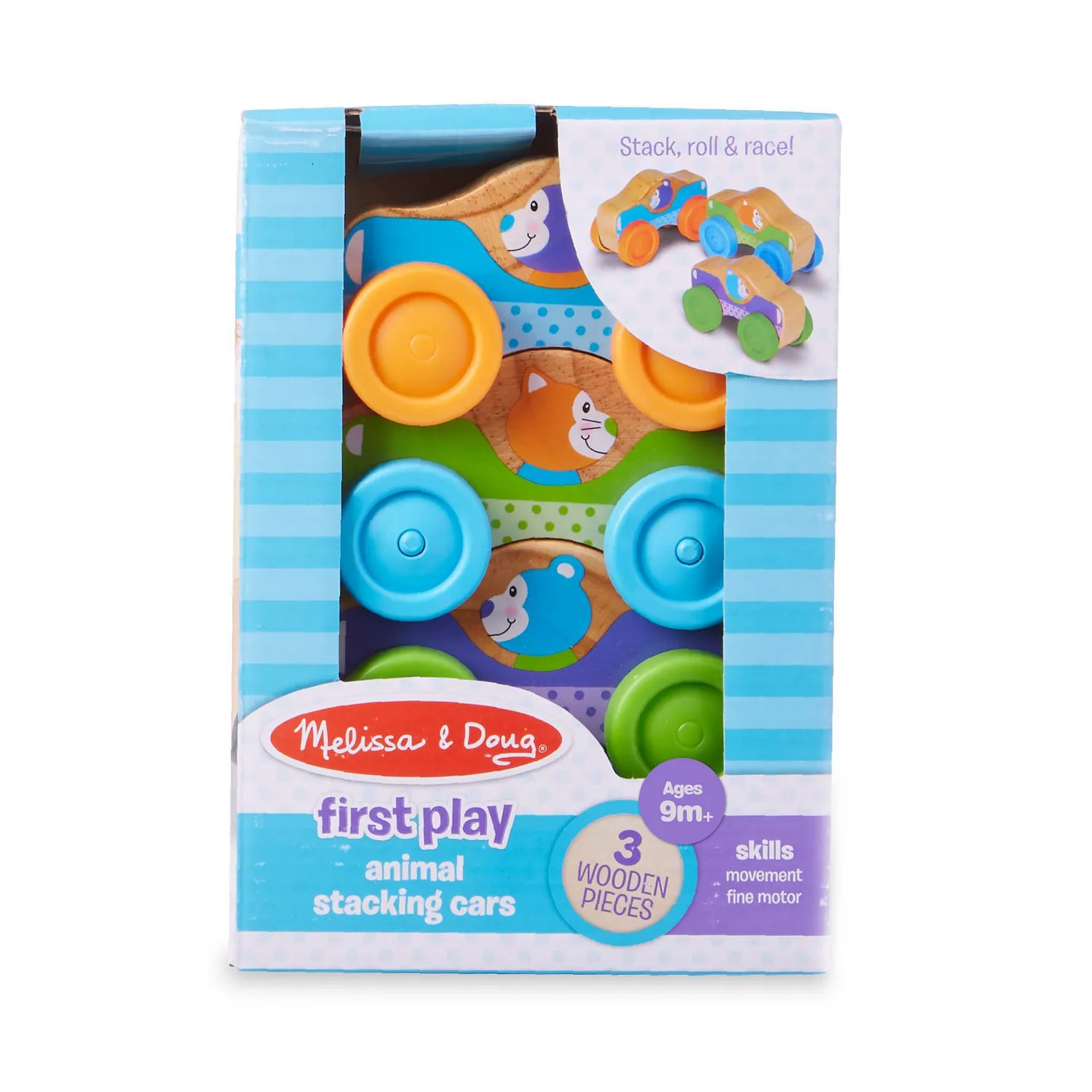 Melissa & Doug Stapelautos Holz 3 Tierautos stapelbar
