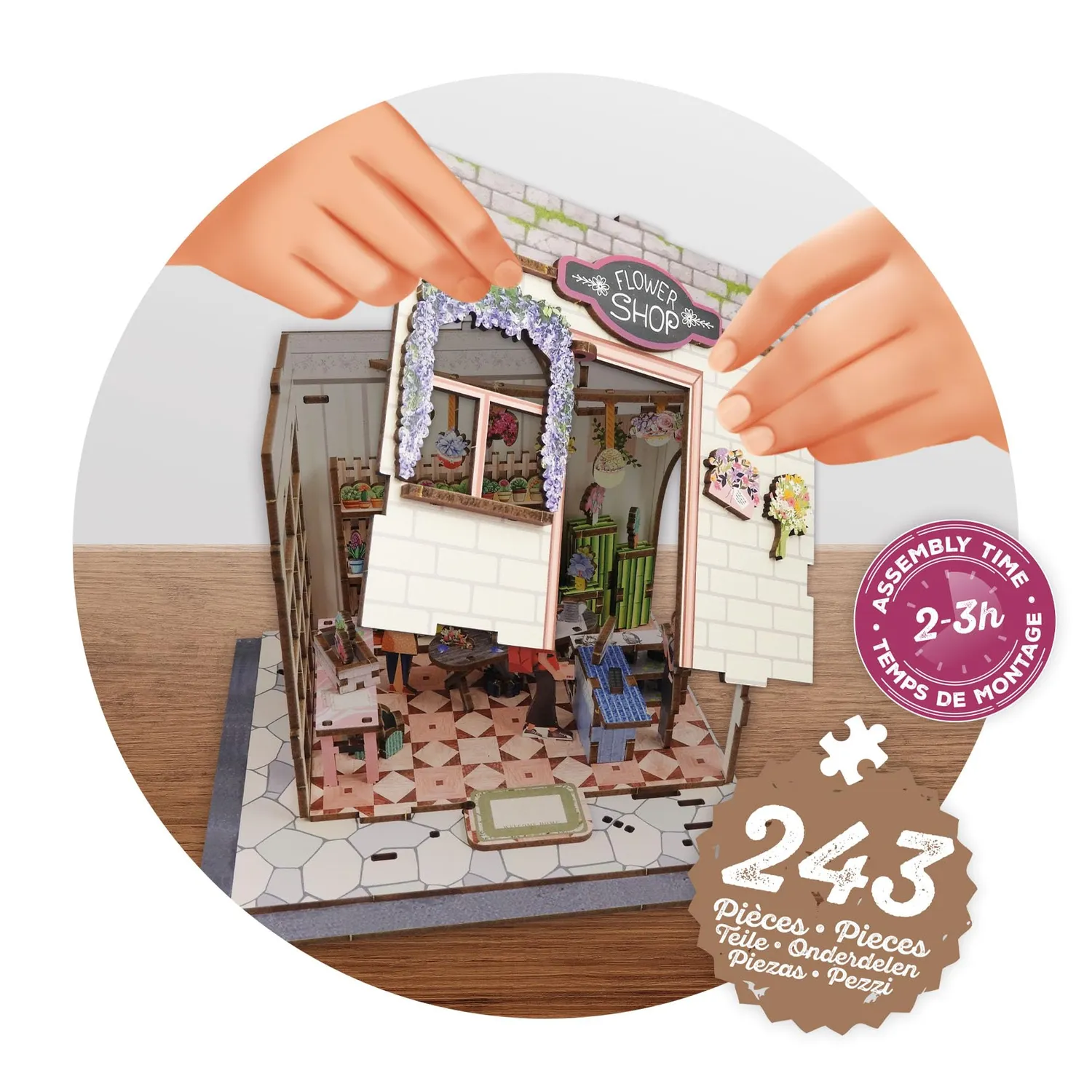 Buki 68075 Diorama Florist Holz-Bausatz 243 Teile LED