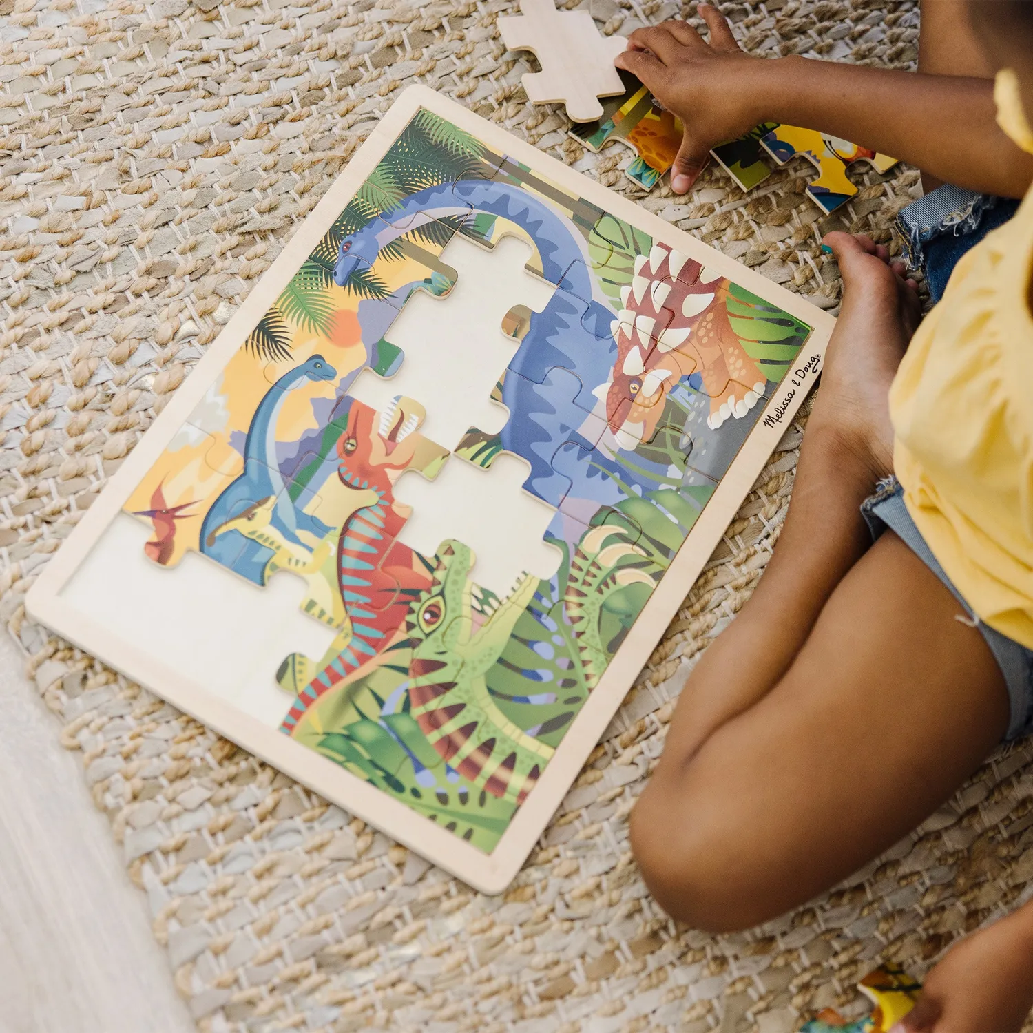 Melissa & Doug Dinosaurier Holzpuzzle 24 Teile mit Tablett