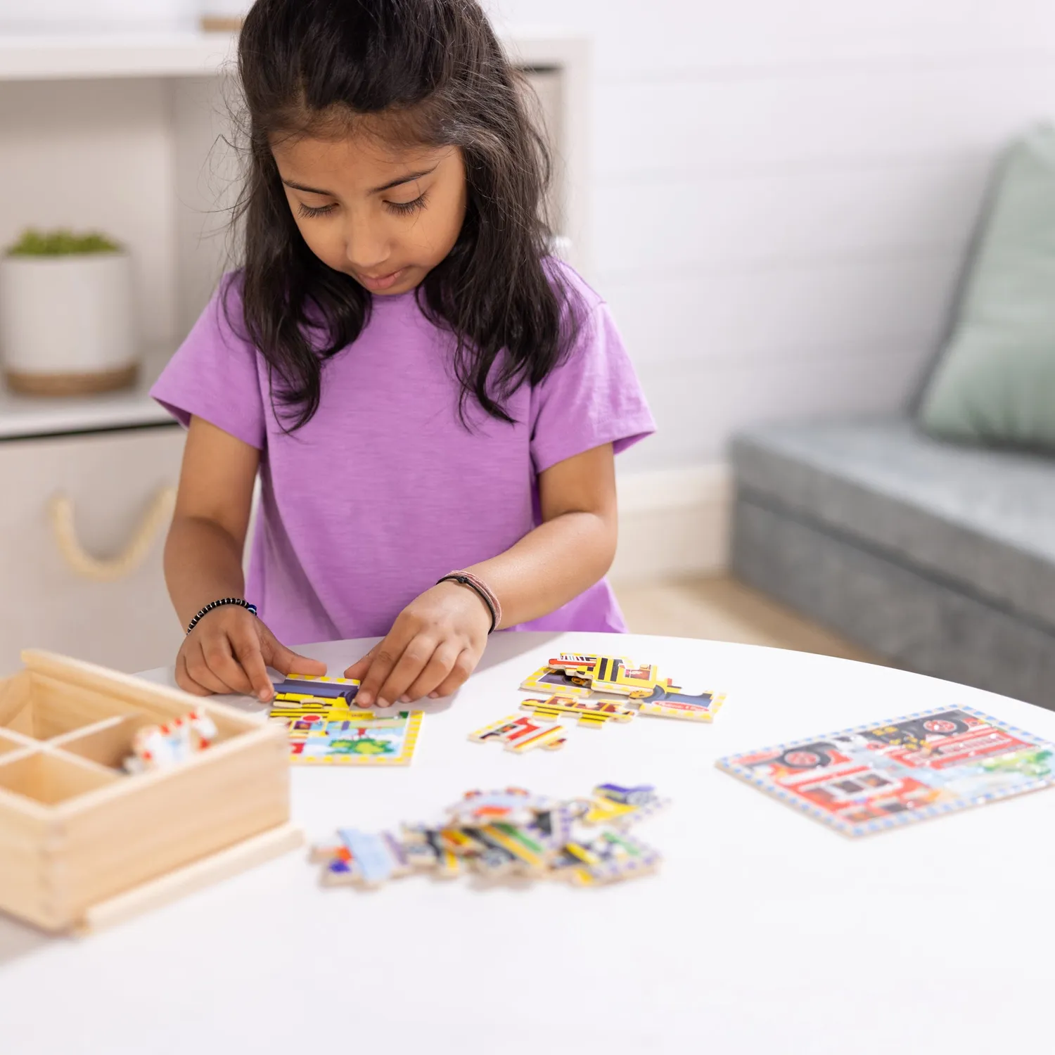 Melissa & Doug Vehicles Holzpuzzle-Box 4x12 Teile Fahrzeuge