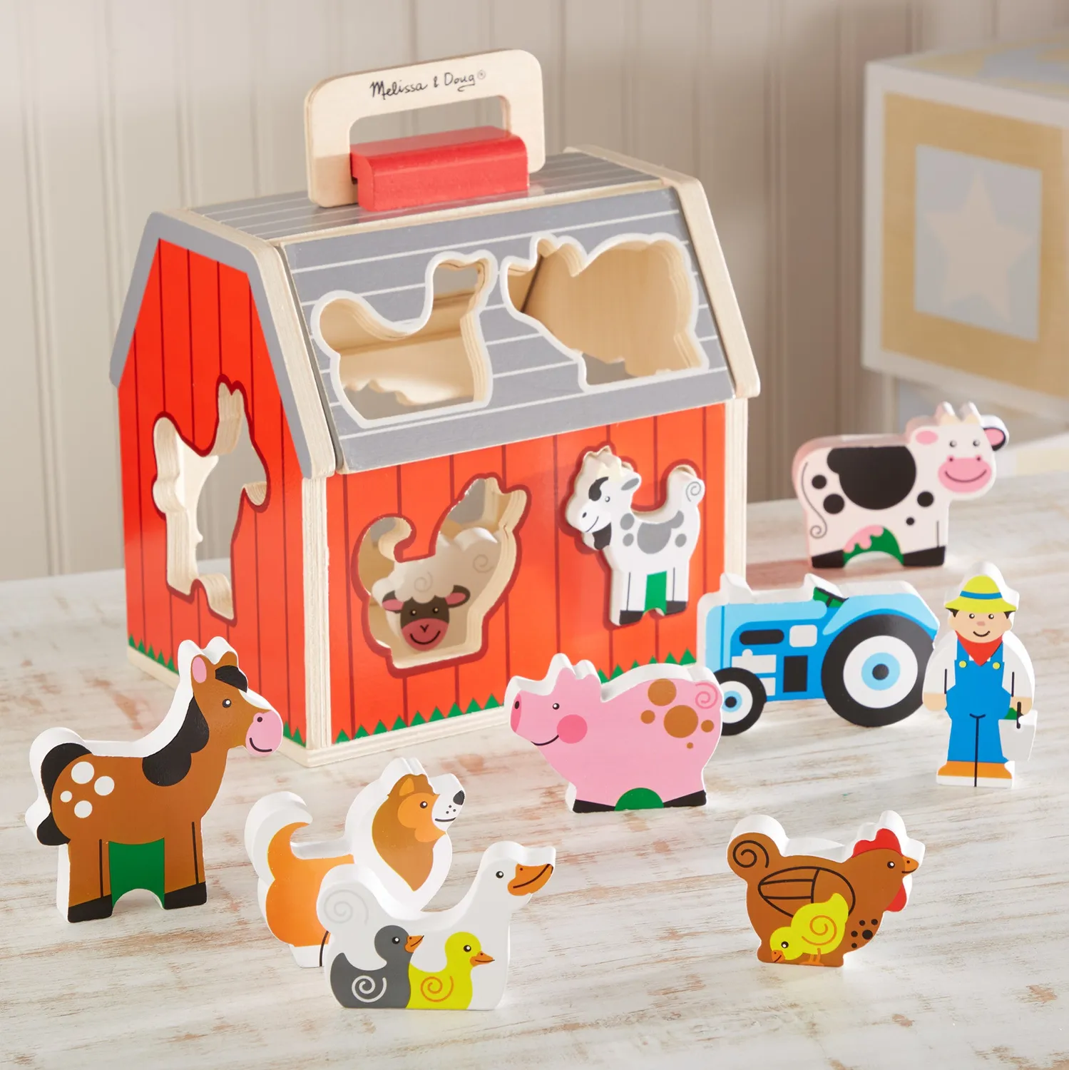 Melissa & Doug Take-Along Sorting Barn Steckspiel 10 Teile Holz