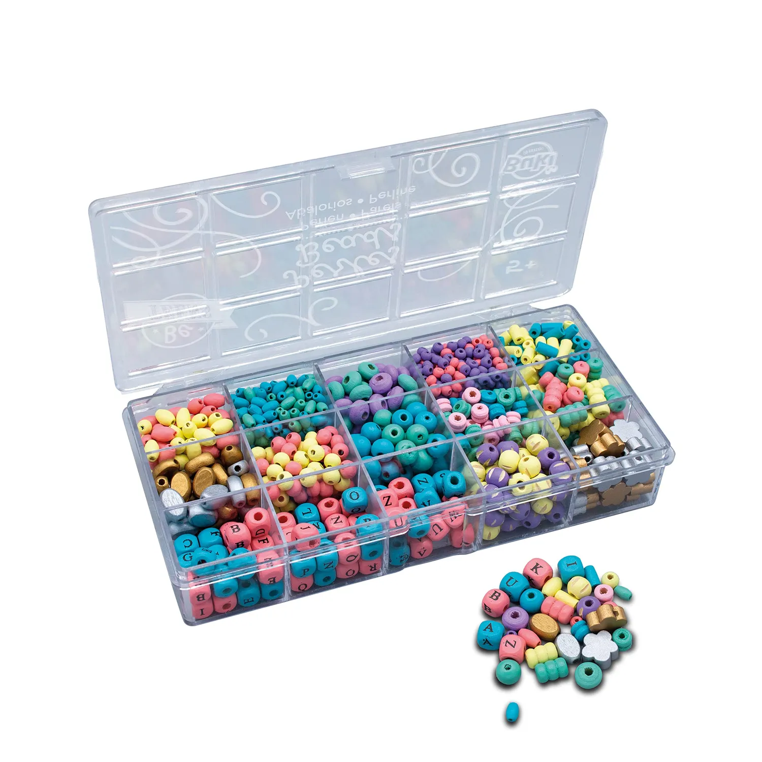 Buki PE015 Holzperlen Box Bunt 90 g Buchstaben