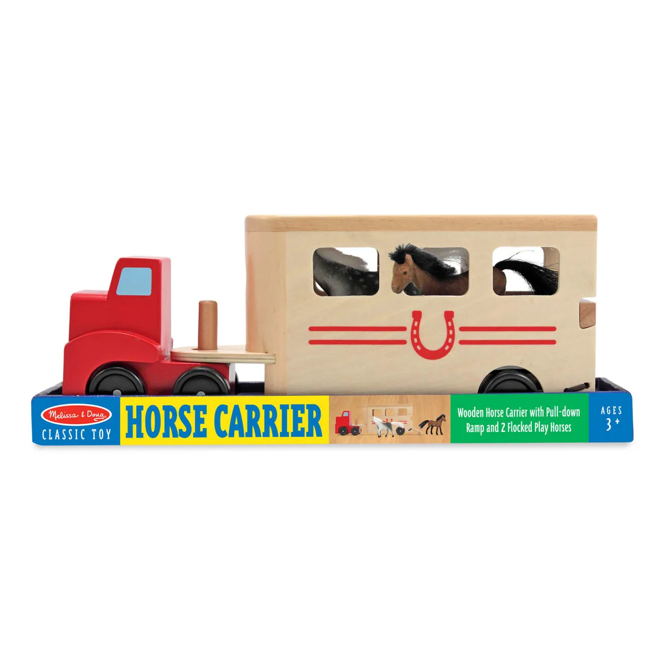 Melissa & Doug Pferdetransporter Holzspielzeug mit 2 Pferden