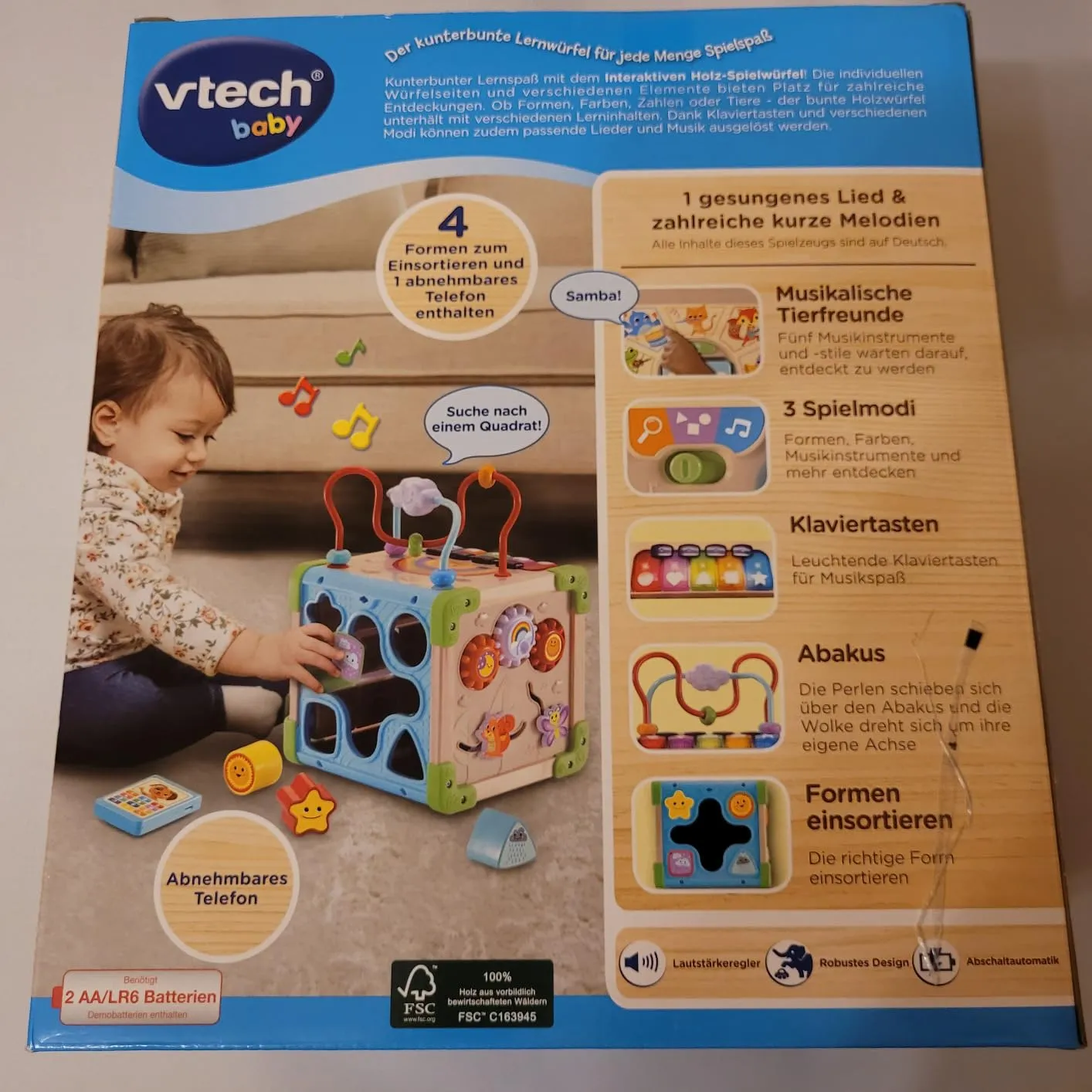 VTech Holz-Spielwürfel Interaktiv FSC Lernwürfel 12-36 Monate