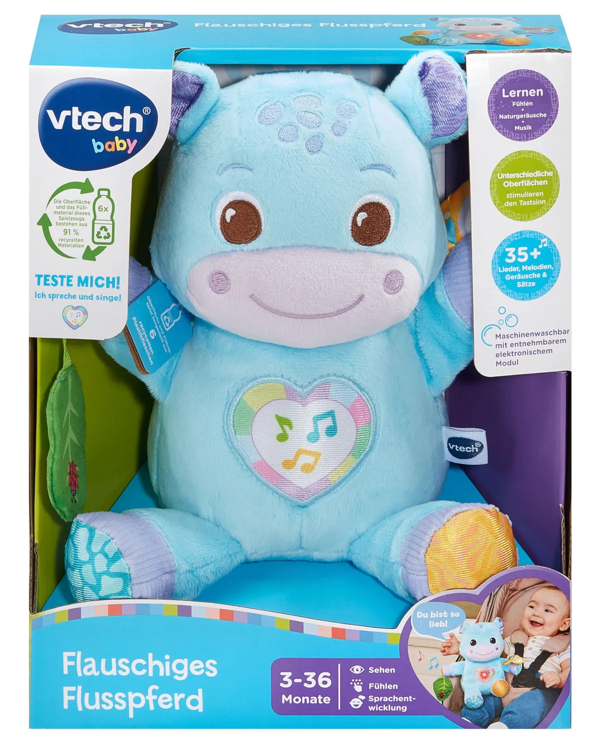 VTech Baby Flusspferd Kuscheltier 3-36 Monate mit Musik