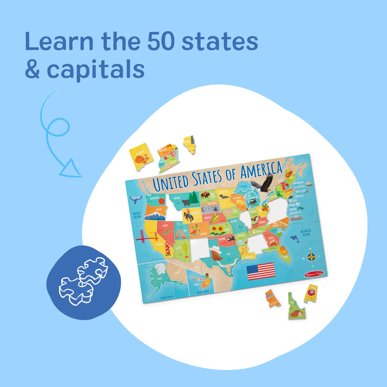 Melissa & Doug Map USA Bodenpuzzle 51 Teile