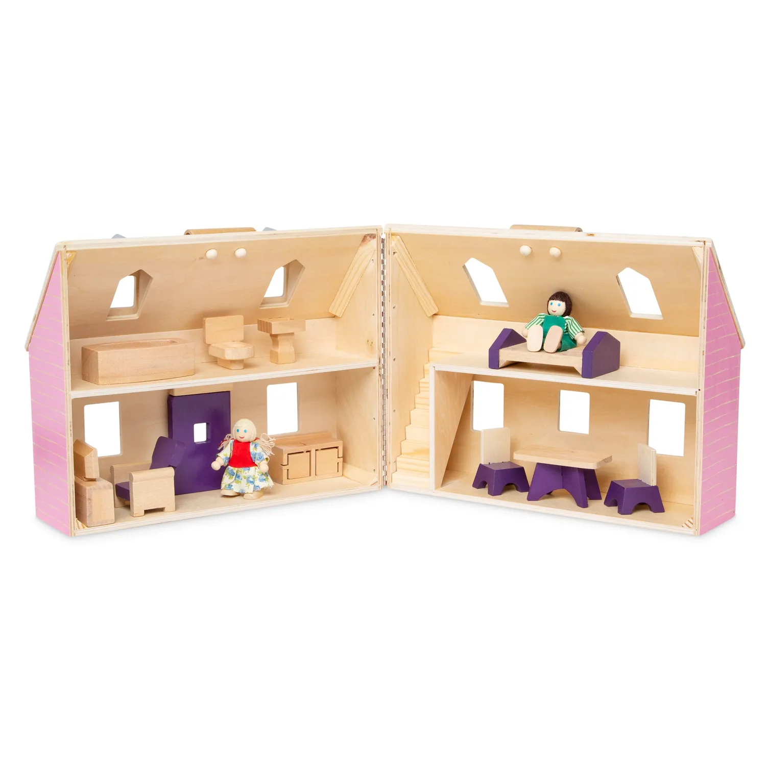 Melissa & Doug Fold Go Puppenhaus Holz klappbar mit Möbeln