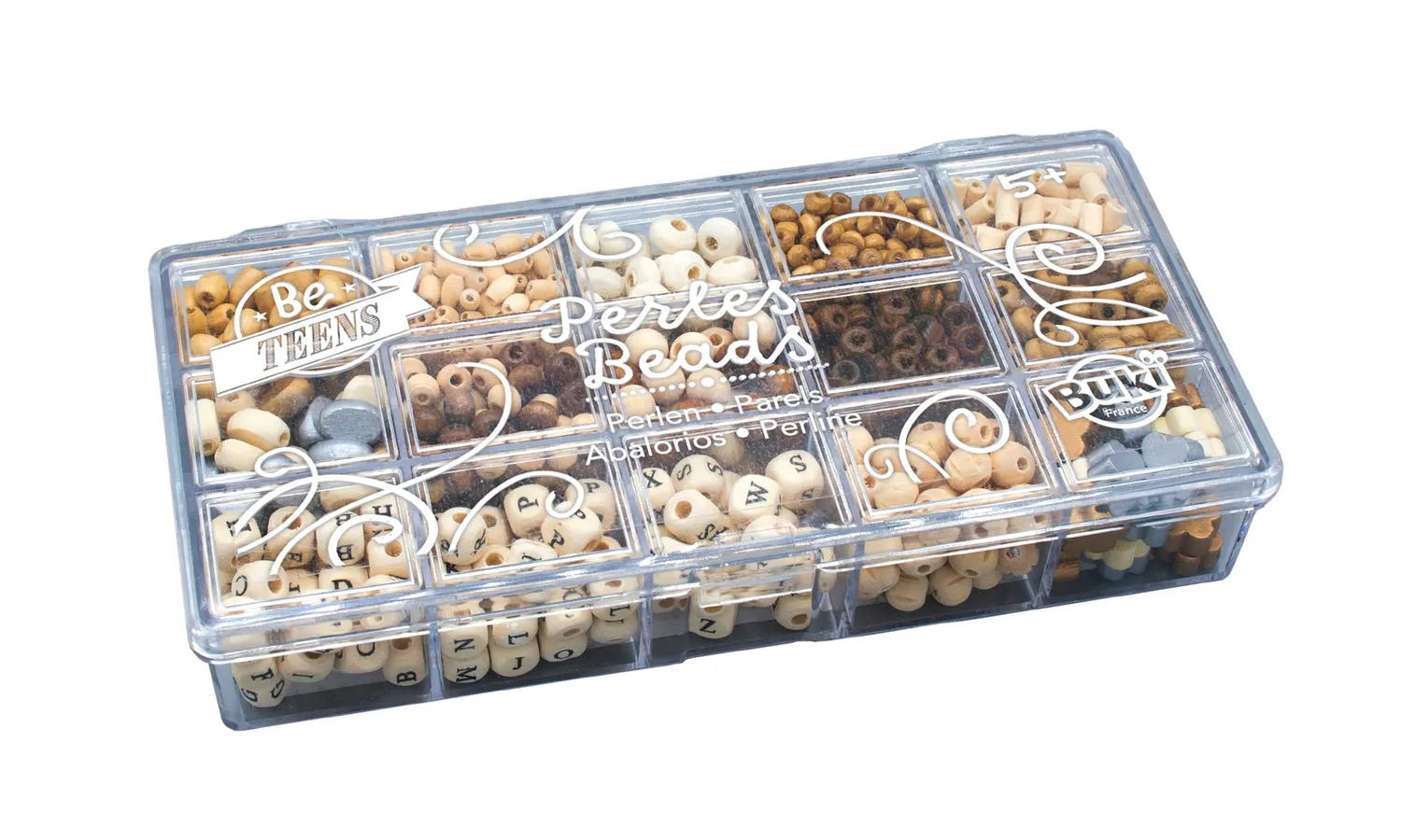 Buki France PE014 Holzperlen Box Natur 90 g Buchstaben