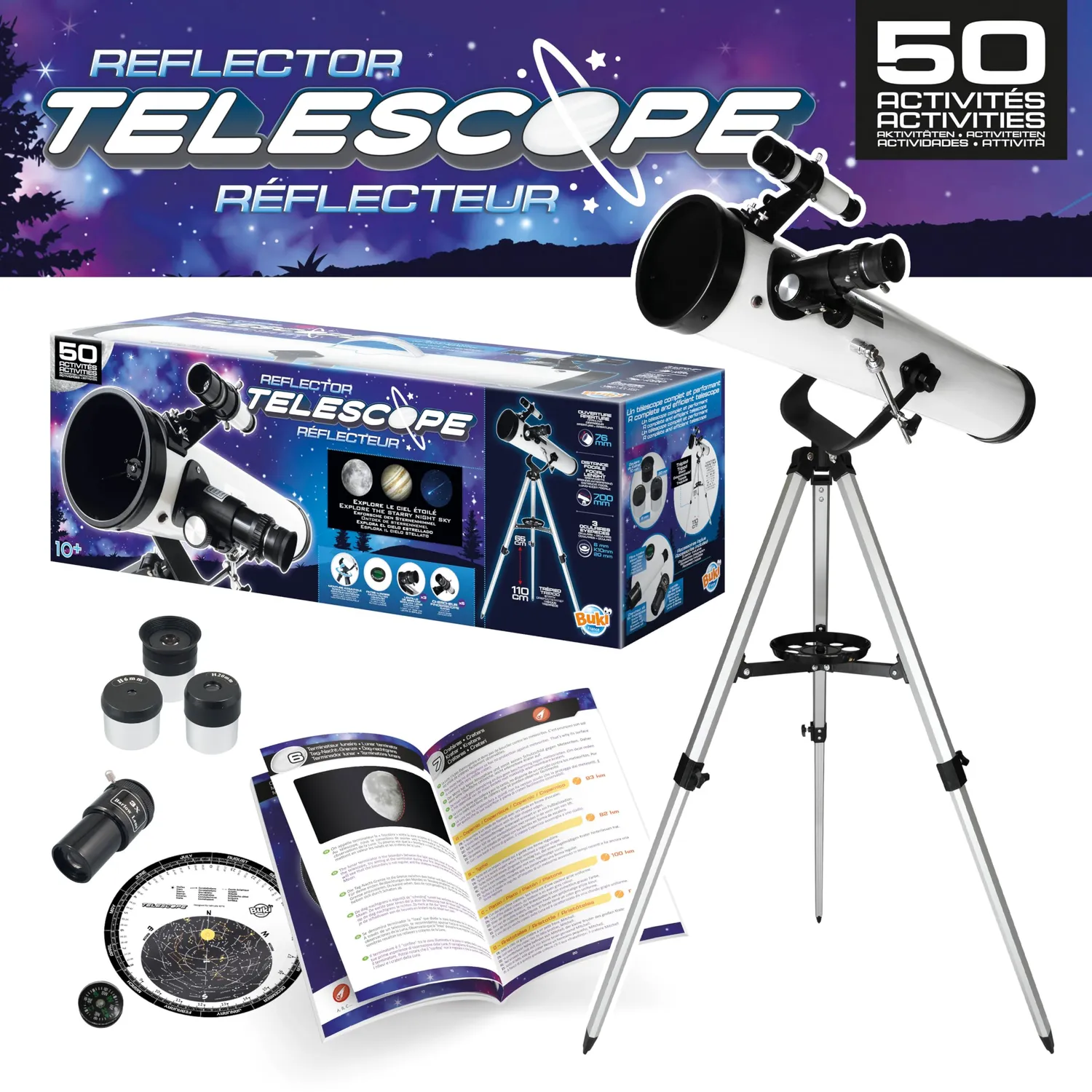 Buki Newton-Teleskop Reflektorteleskop 50 Aktivitäten