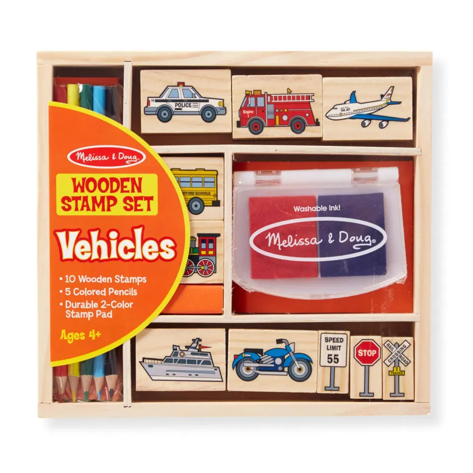 Melissa & Doug Wooden Stamp Set Stempelset Fahrzeuge