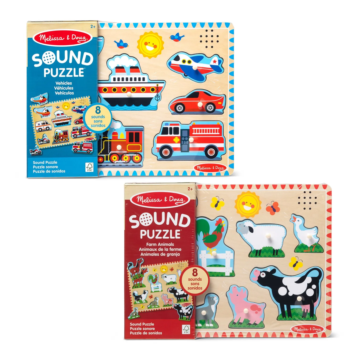 Melissa & Doug Sound Puzzle Holzpuzzle 2er-Pack 8 Teile