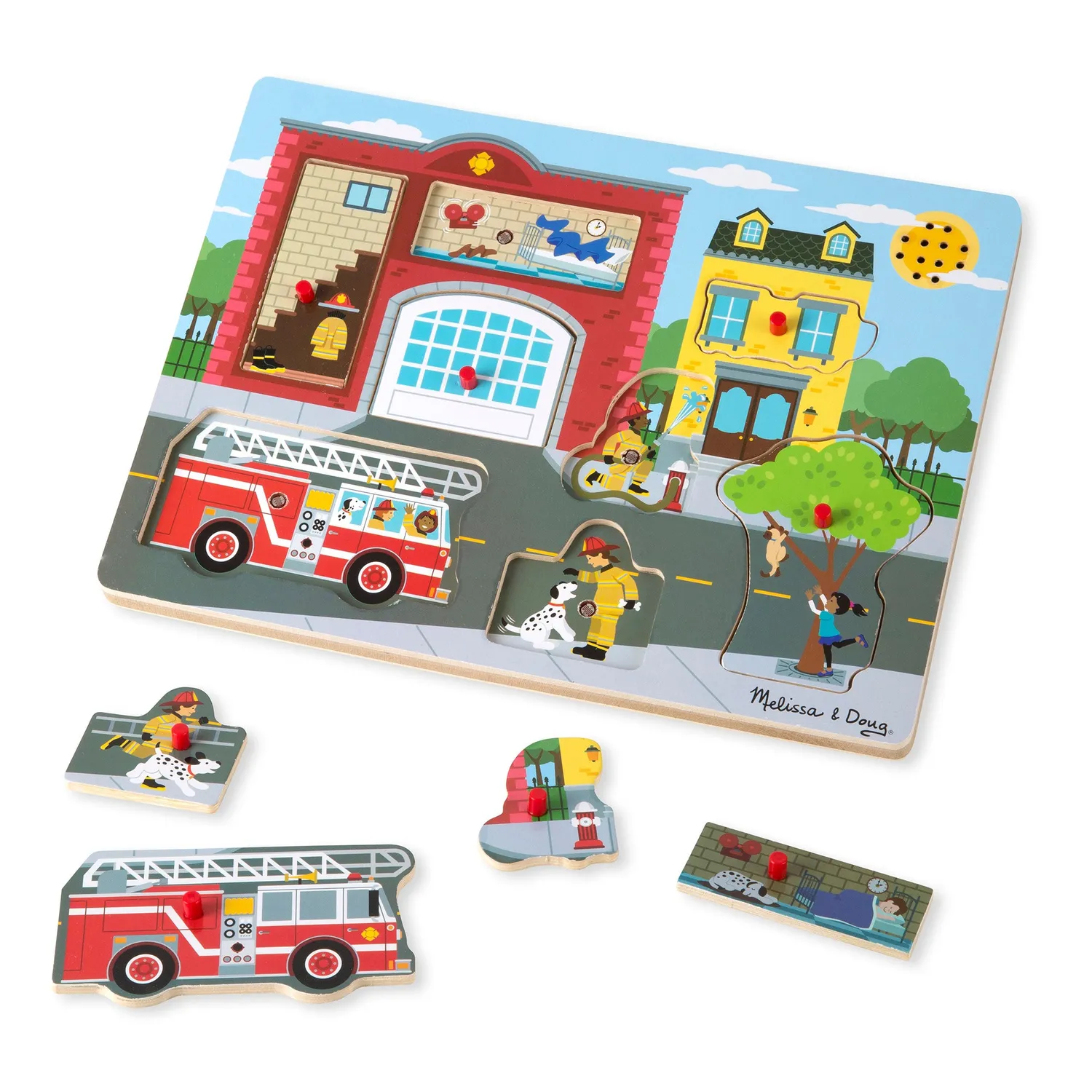 Melissa & Doug Feuerwehr Soundpuzzle Holz 8 Teile Geräusche