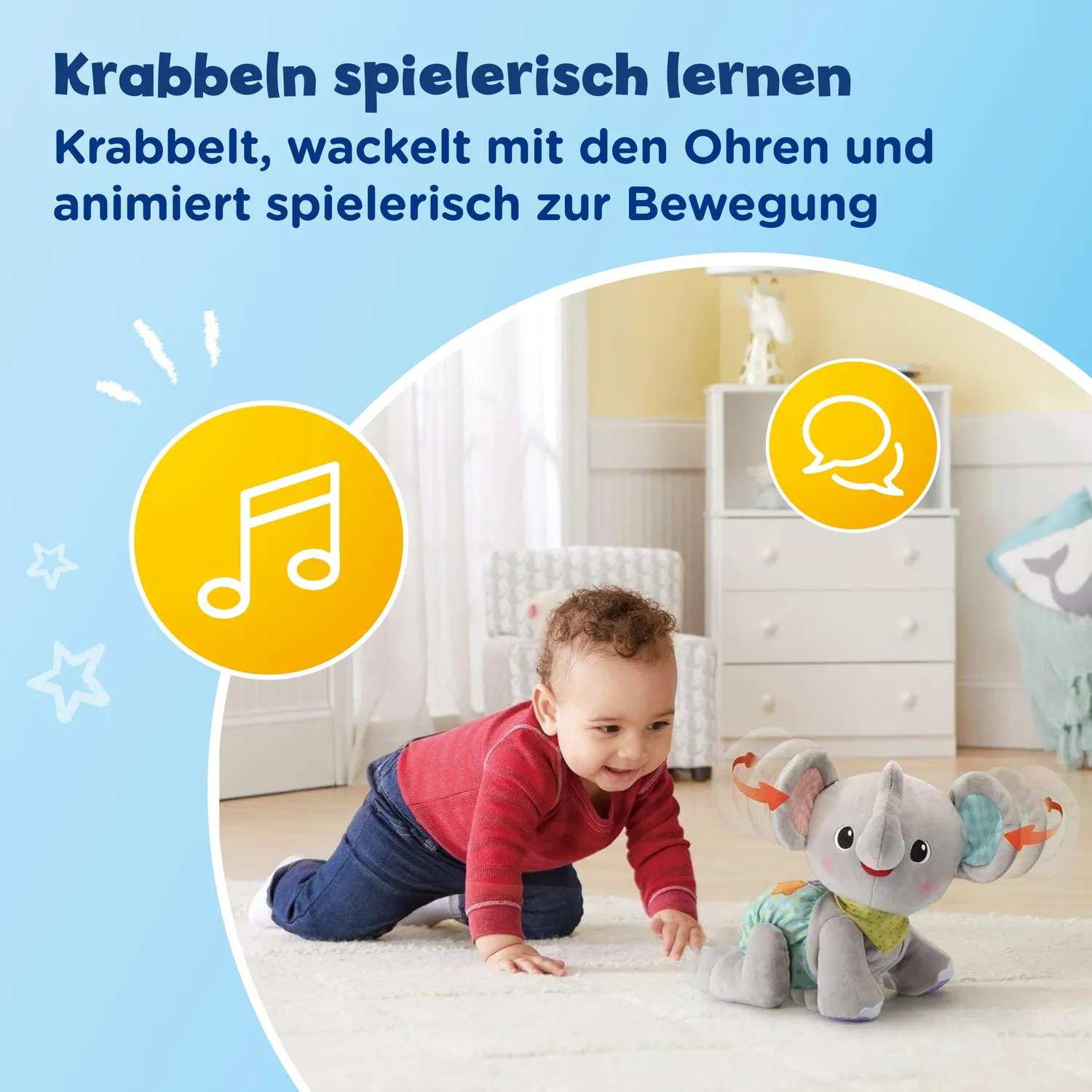 VTech Krabbel-mit-mir Elefant Plüschtier mit Musik 9-36 Monate