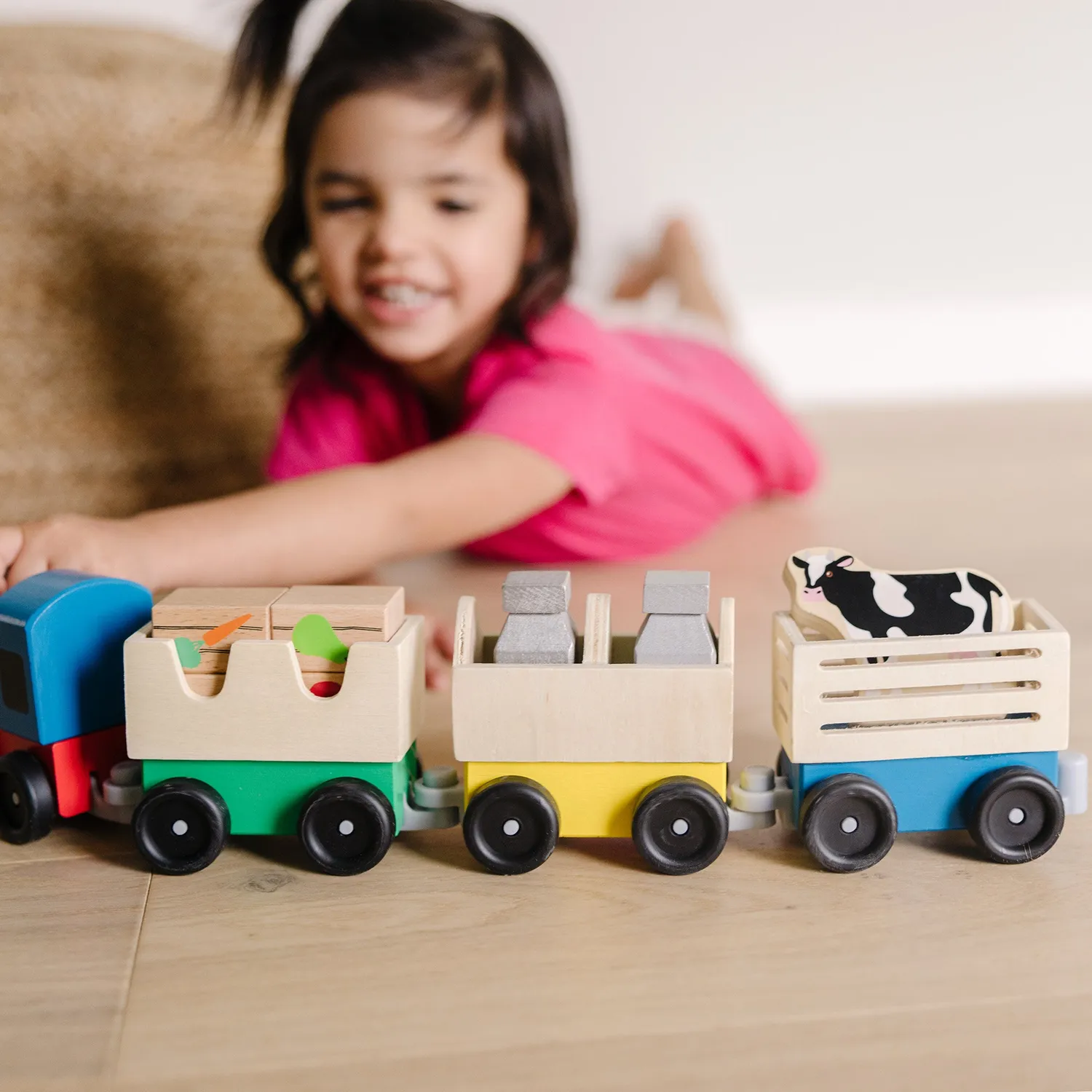 Melissa & Doug Bauernhof Holzeisenbahn Zug 3 Wagen Holz