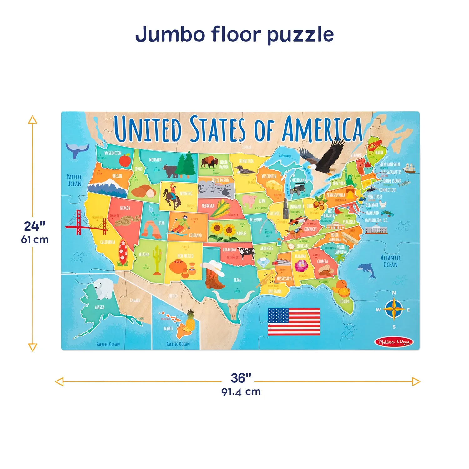 Melissa & Doug Map USA Bodenpuzzle 51 Teile