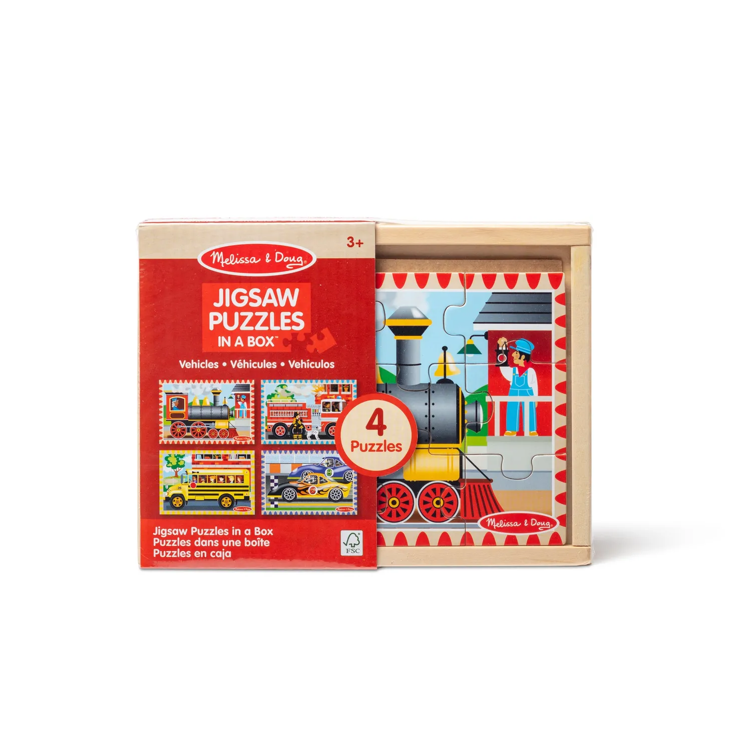 Melissa & Doug Vehicles Holzpuzzle-Box 4x12 Teile Fahrzeuge