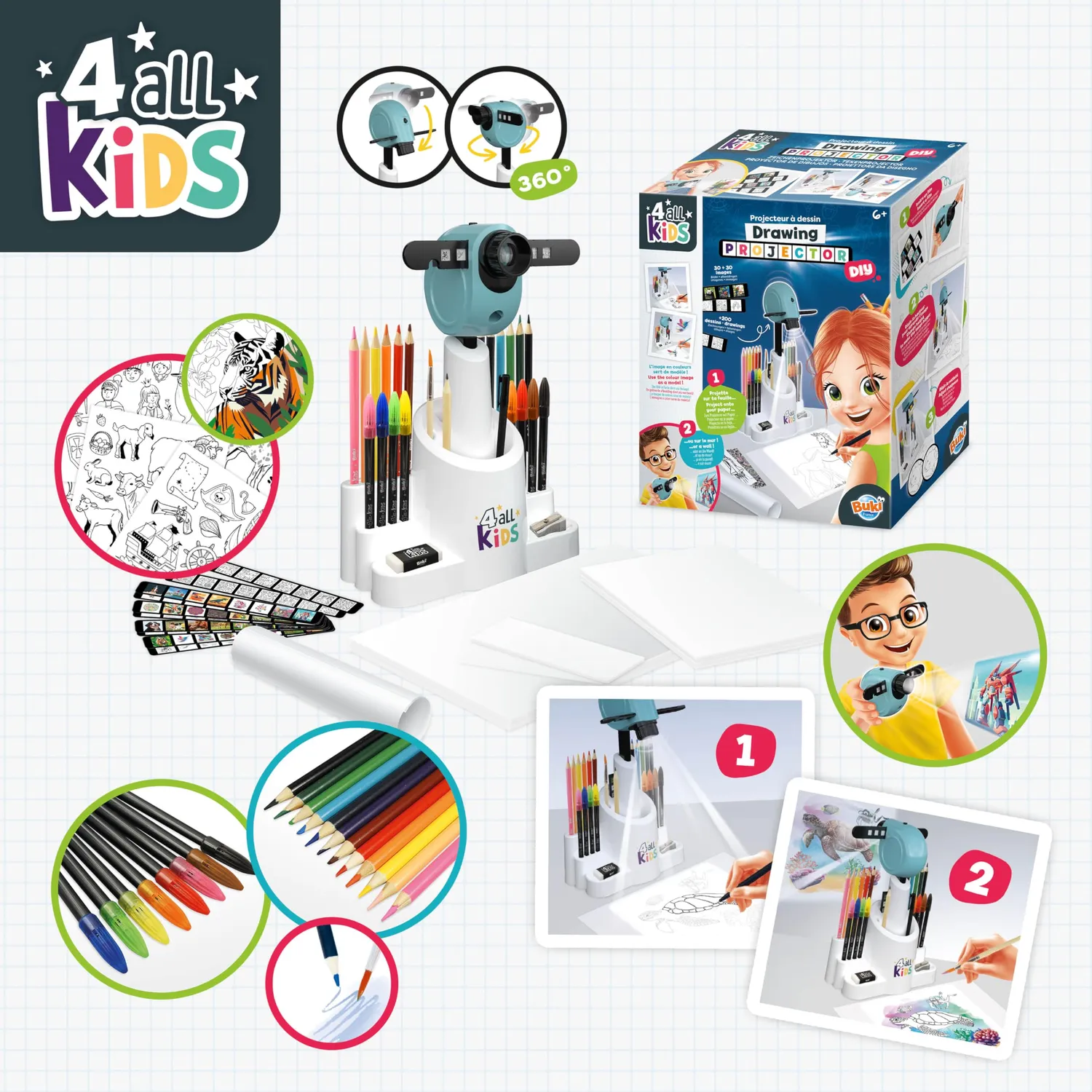 Buki FK004 Zeichenprojektor Set türkis mit 200 Motiven