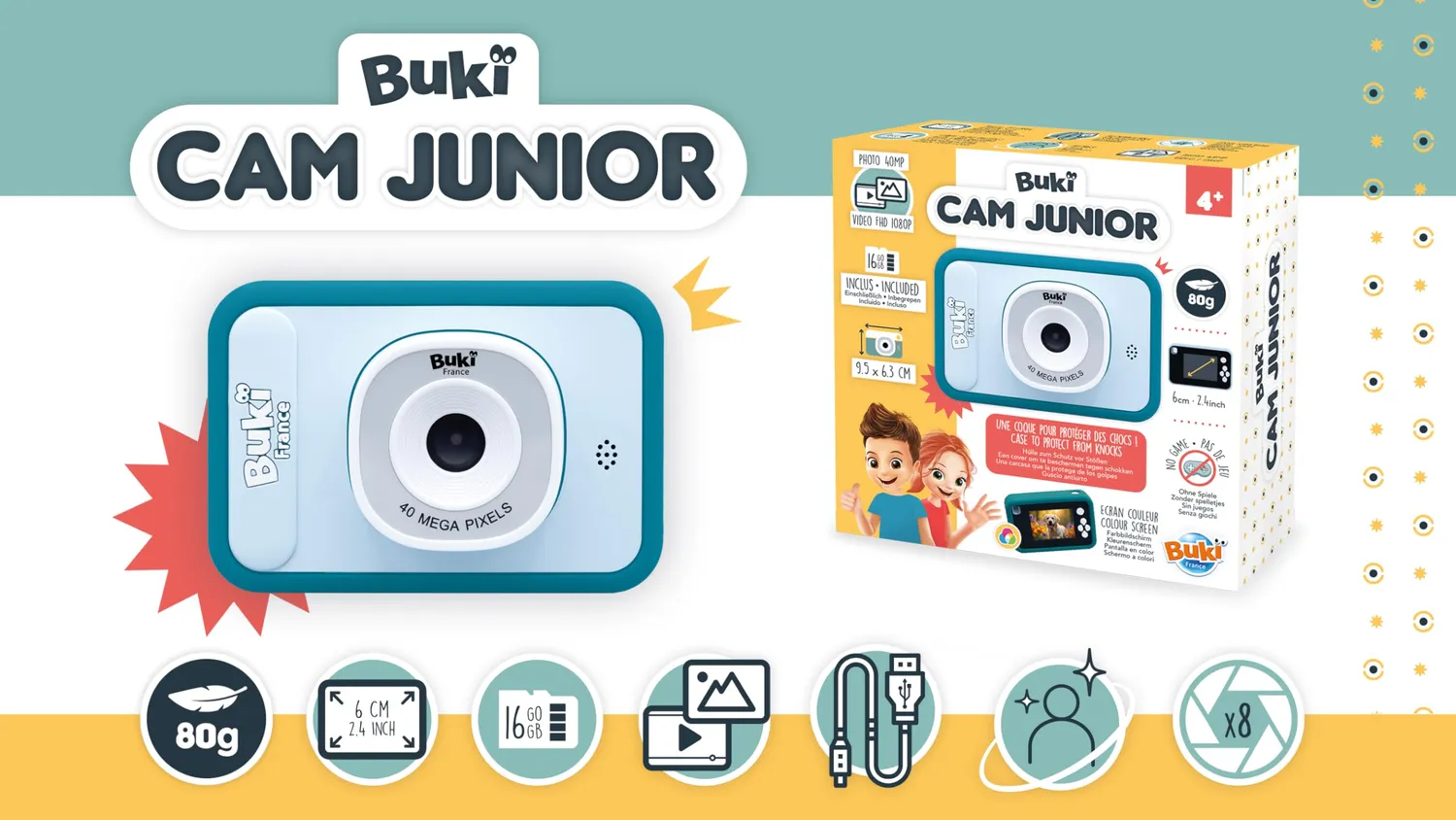 Buki CamJunior PV011 Kinderkamera 2-in-1 40 MP ab 4 J.
