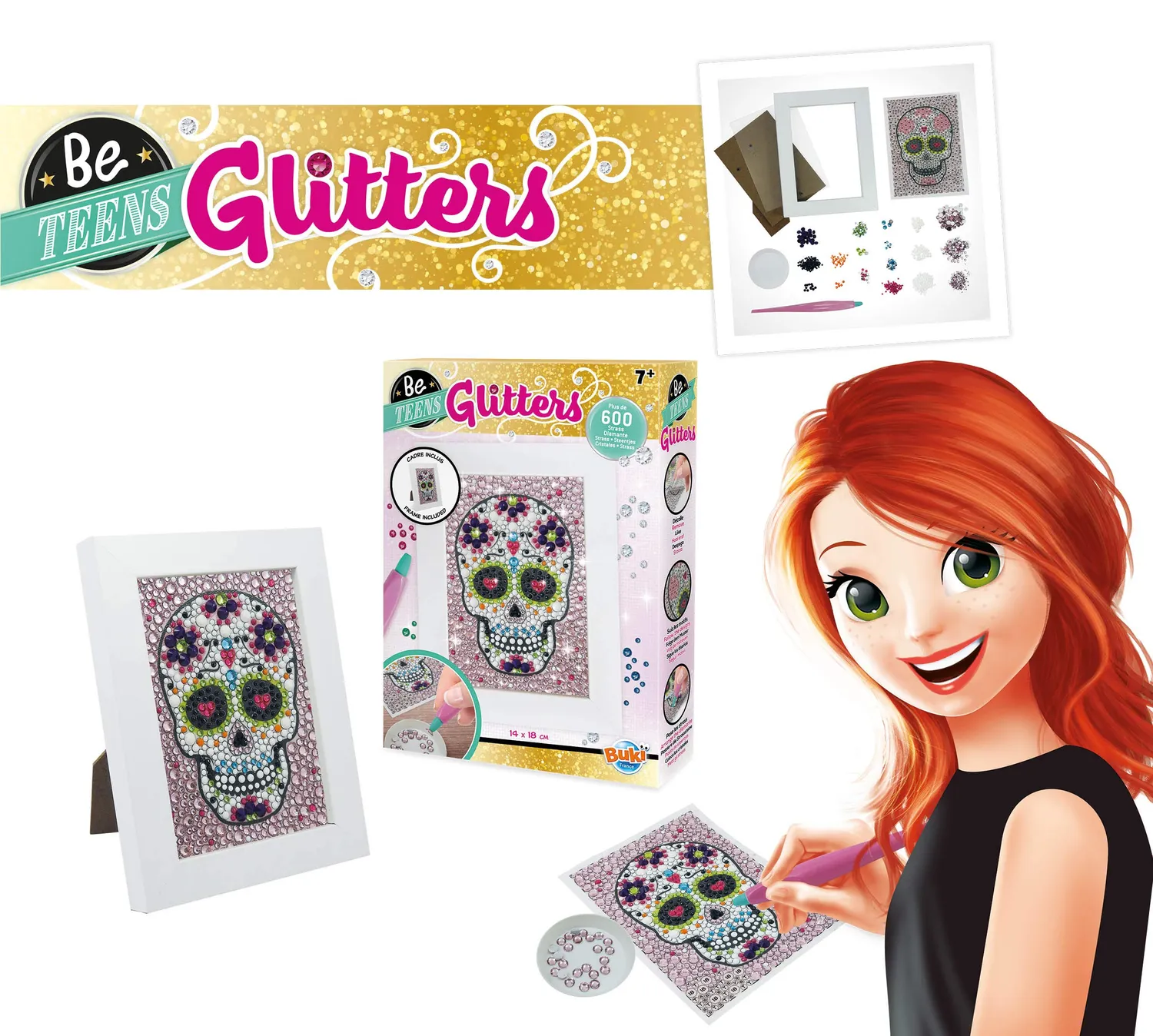 Buki Be Teens Glitters Totenkopf Diamond Painting Rahmen