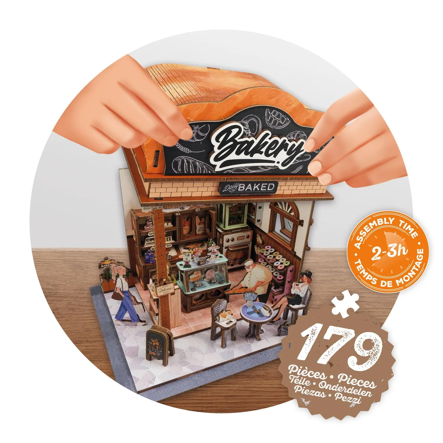 Buki 68073 Diorama Bäckerei Holz-Bausatz 179 Teile LED