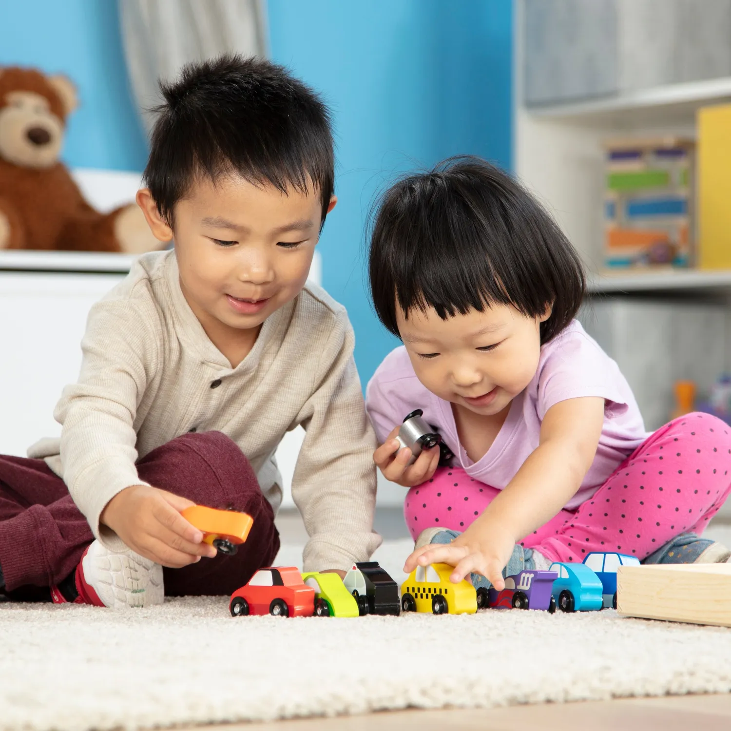 Melissa & Doug Wooden Vehicle Holz-Autoset 9-teilig bunt