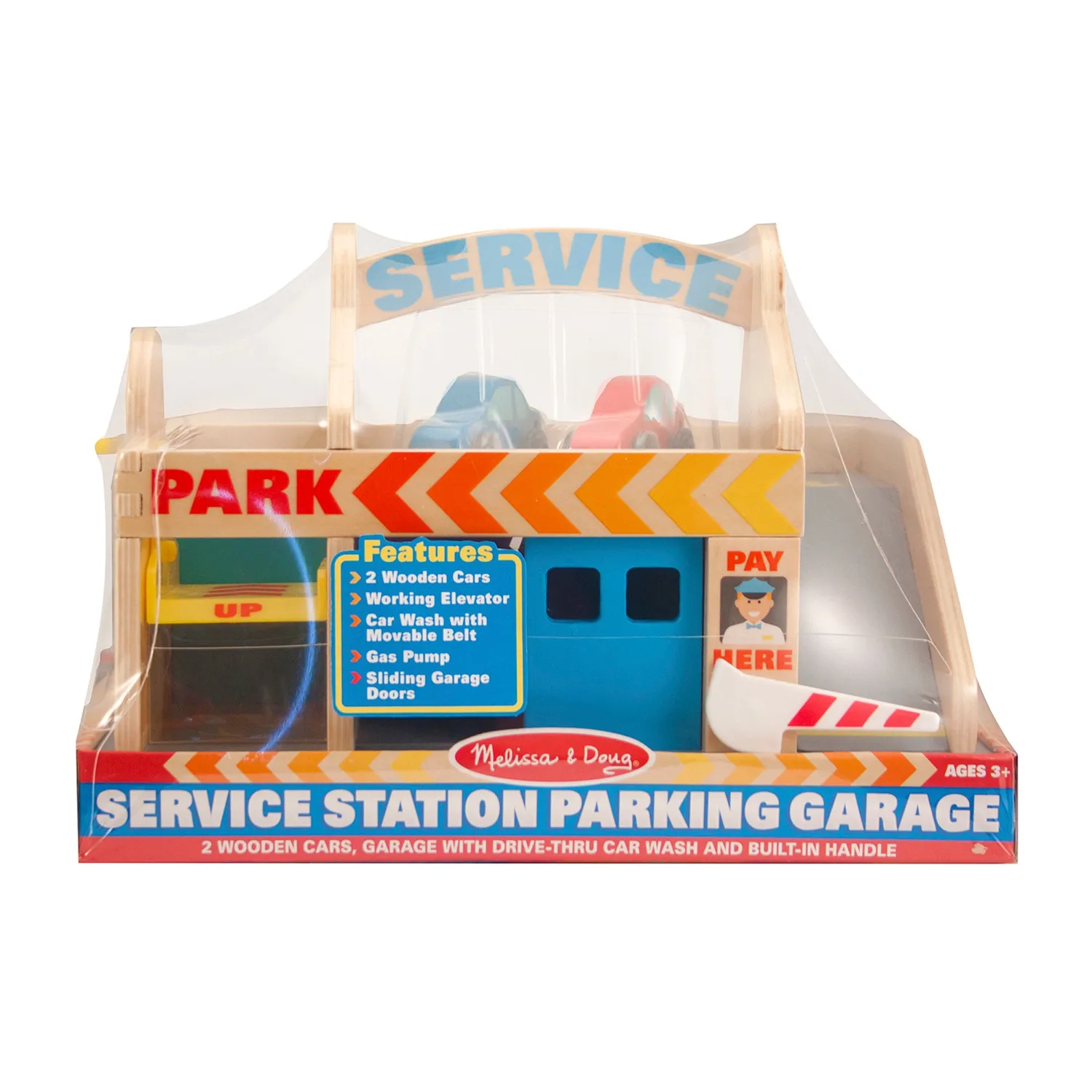 Melissa & Doug Service Station Parkhaus Holzspielzeug mit Autos
