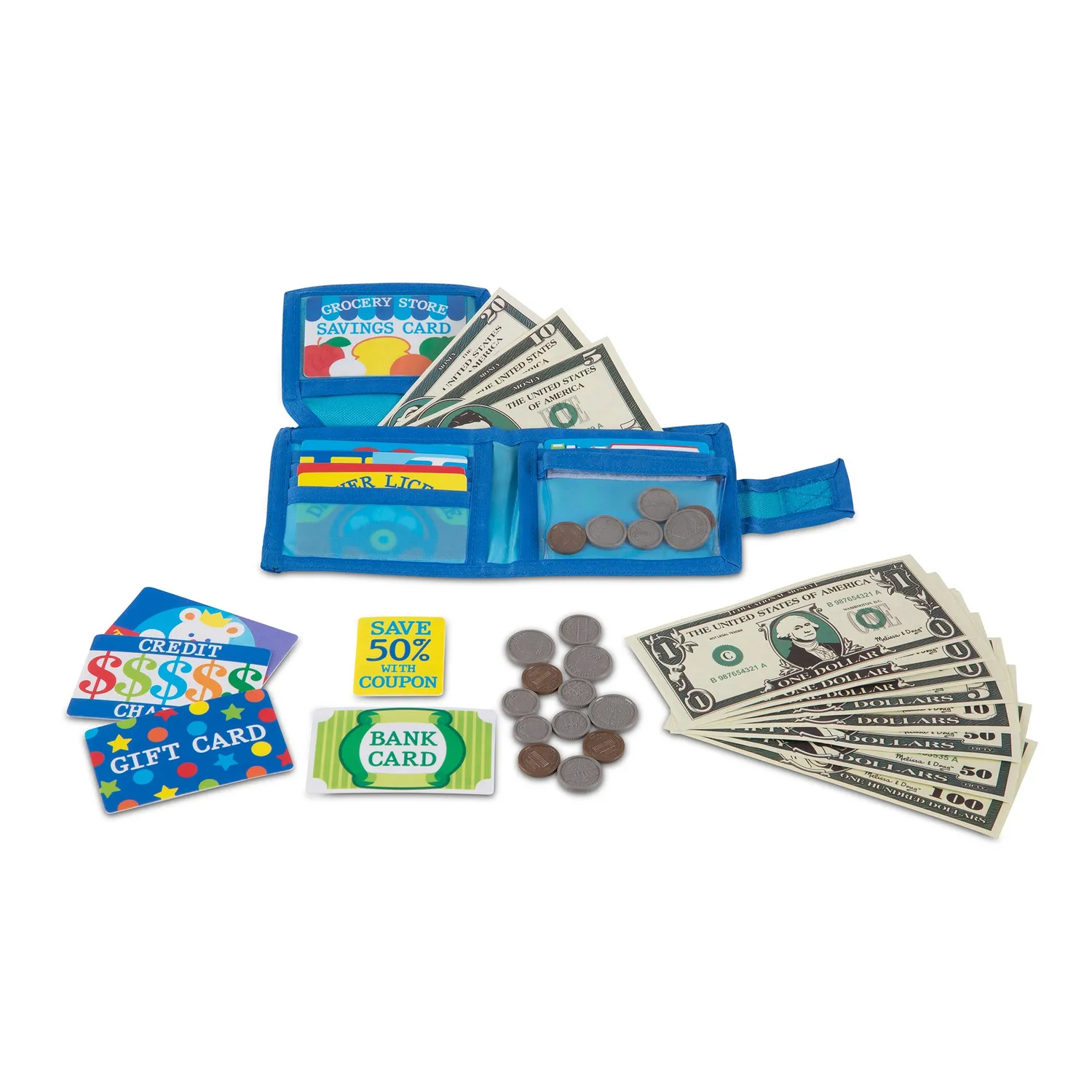 Melissa & Doug Pretend-to-Spend Wallet Spielgeld-Set Geldbörse 45-teilig